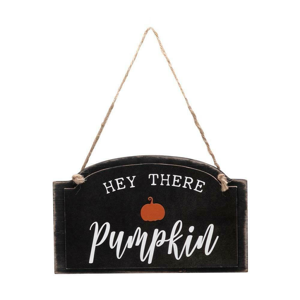 HEY THERE Pumpkin Autumn SIGN Wall Door Hanger Plaque Board for Halloween Decor