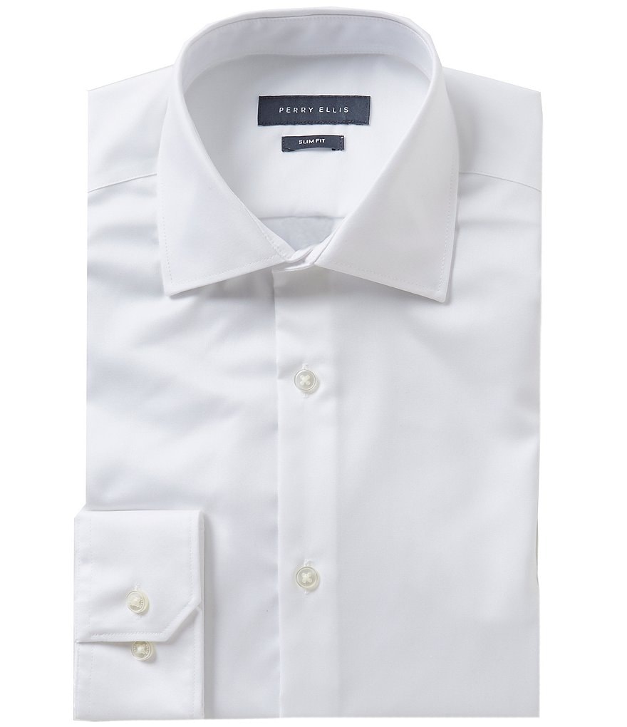 Perry Ellis Premium Non-Iron Slim-Fit Spread-Collar Solid Dress Shirt