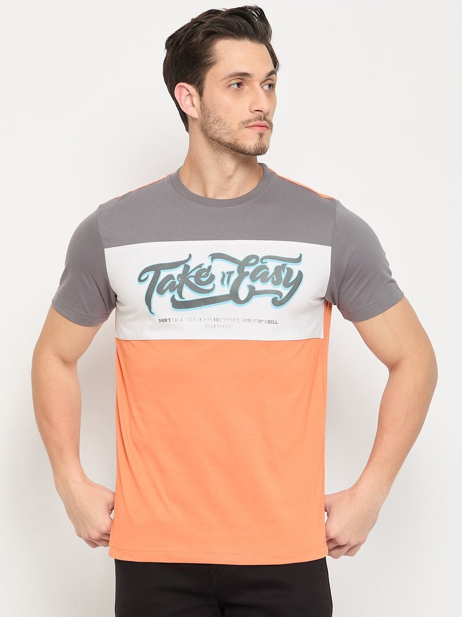 Duke Ash & Orange Slim Fit Colour Block T-Shirt