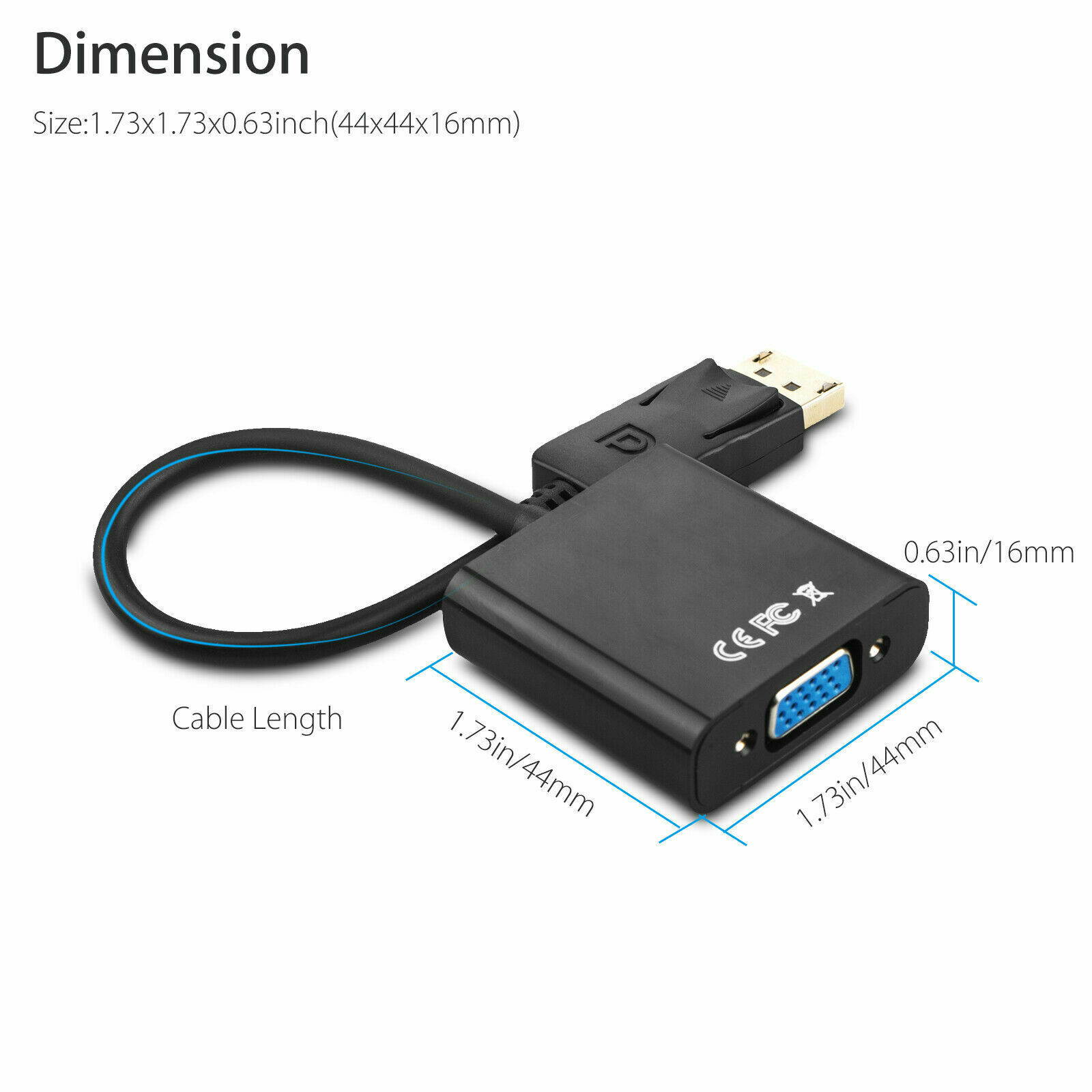 FHD Display Port DP Male to VGA Female Adapter Converter Cable Lead 1080P Black