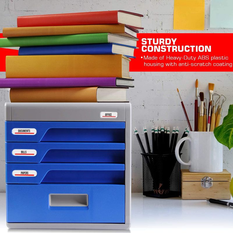 SereneLife 4 Drawer Home Office File Cabinet Desk Storage Organizer with Combination Lock for Papers, Tools, and Craft Supplies