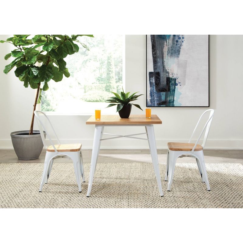 30" Modern Square Dining Table with Wooden Tabletop and Galvanized Steel Body White/Natural - OFM