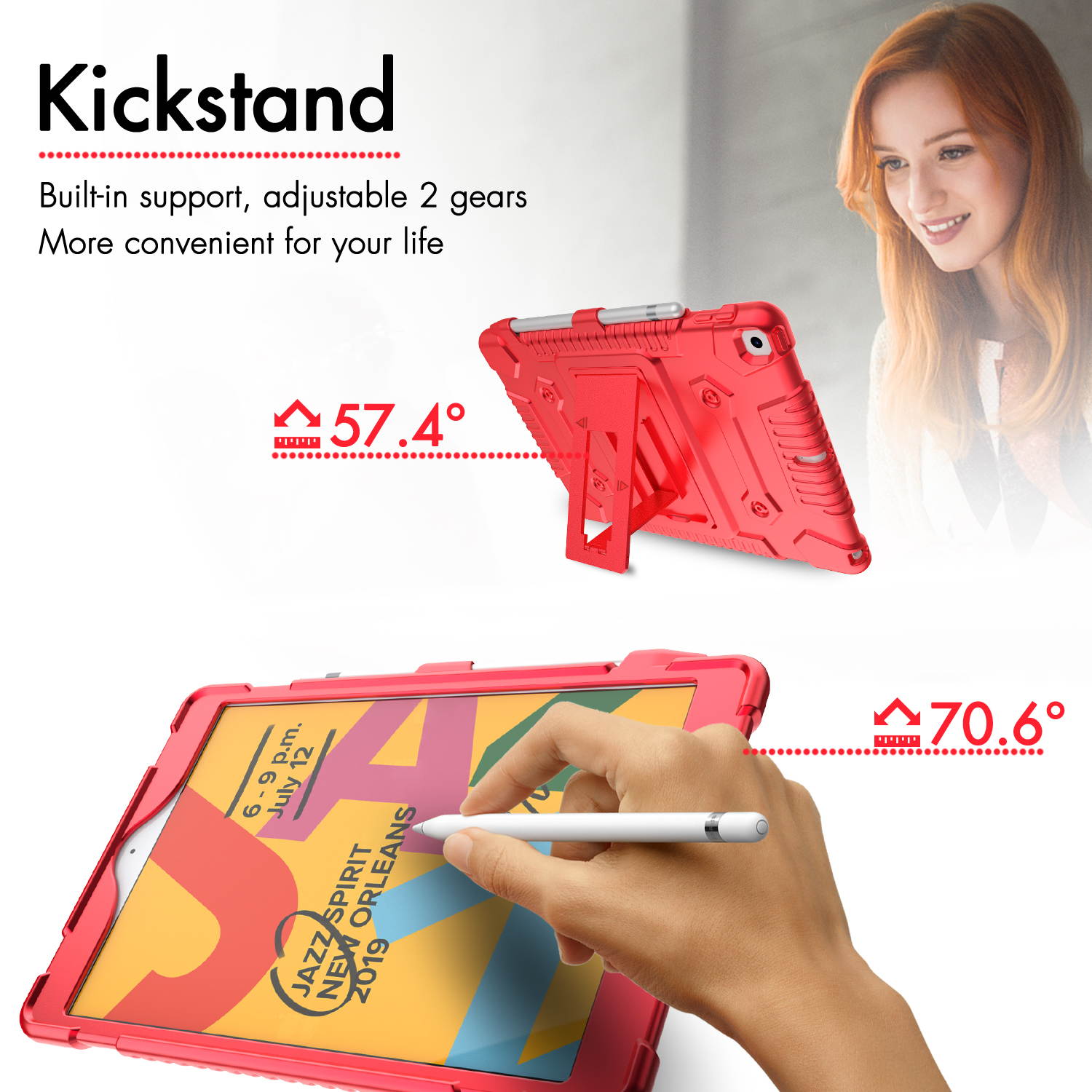 DONWELL For Apple iPad Case 10.2 inch 2020/2019 , iPad 7th/8th Gen, Flexible, Shockproof,Hybrid Soft Silicone Kickstand Case Protective Tablet Case Cover With Pencil Holder