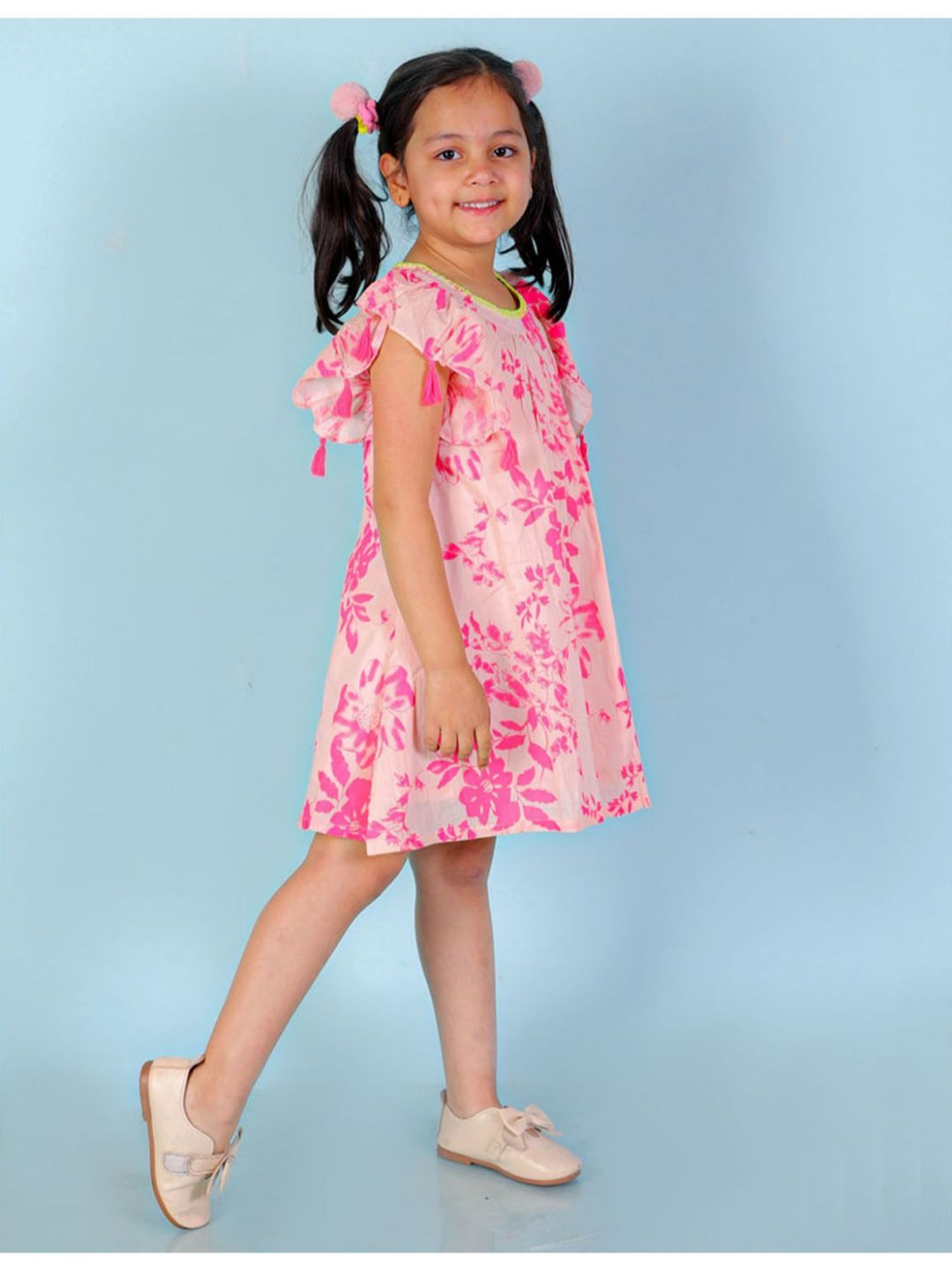 Lil Drama Kids Peach & Pink Floral Print Dress
