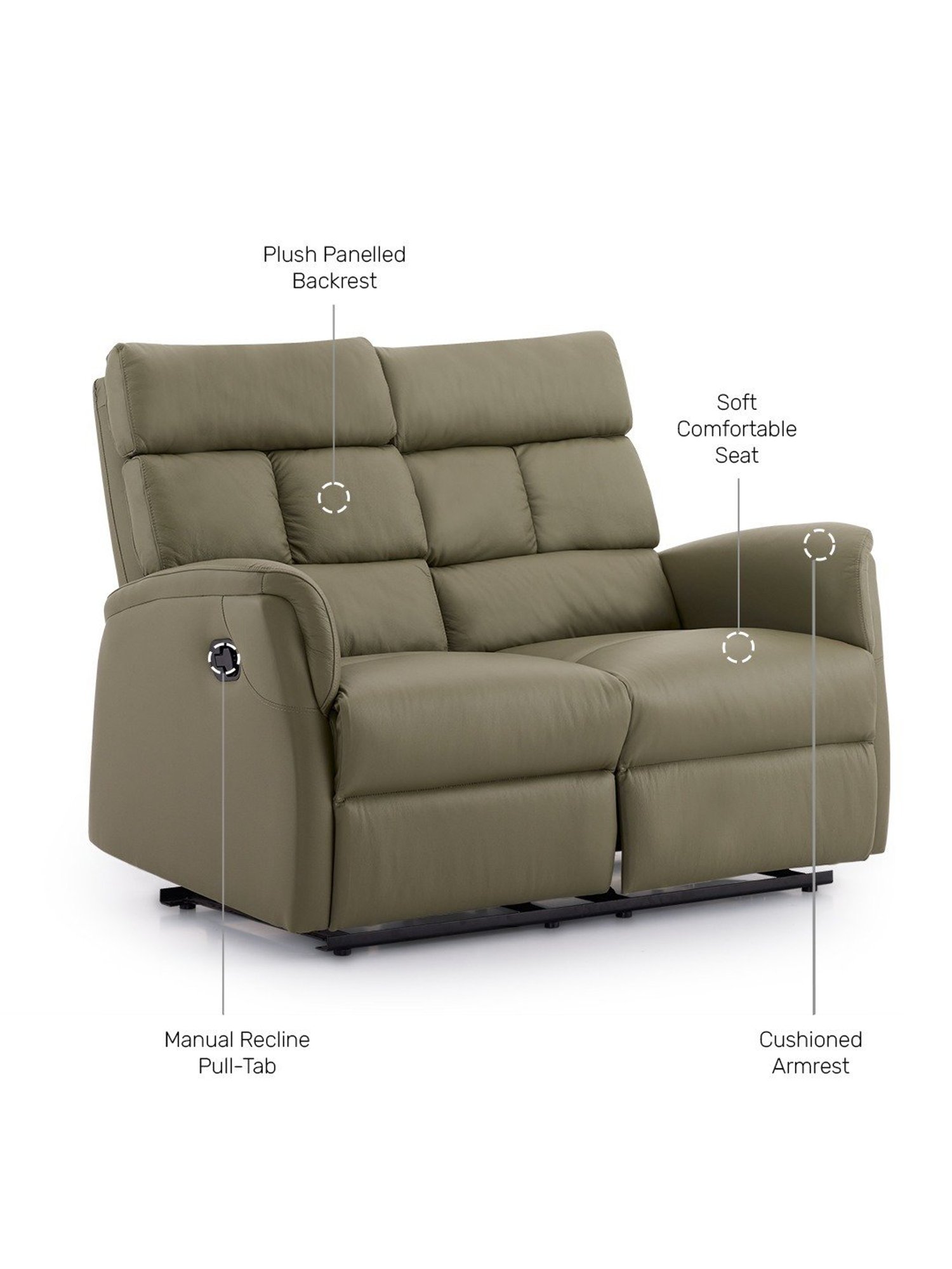 Durian Amanda Olive Green Leather 2 Seater Reclining Sofa