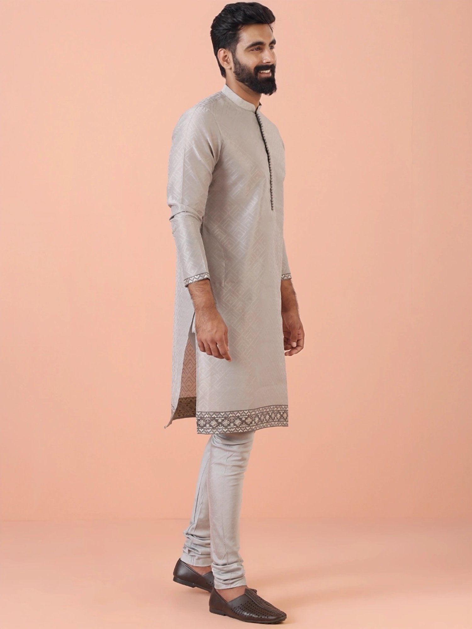Kisah Grey Regular Fit Embroidered Kurta Bottom Set