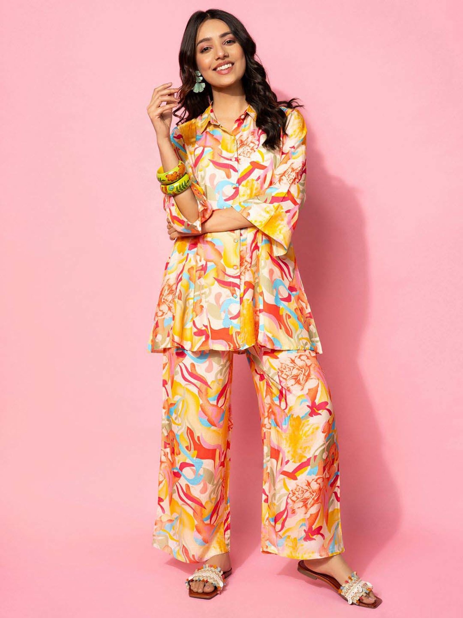 Libas Multicoloured Printed Silk Blend Co-Ords