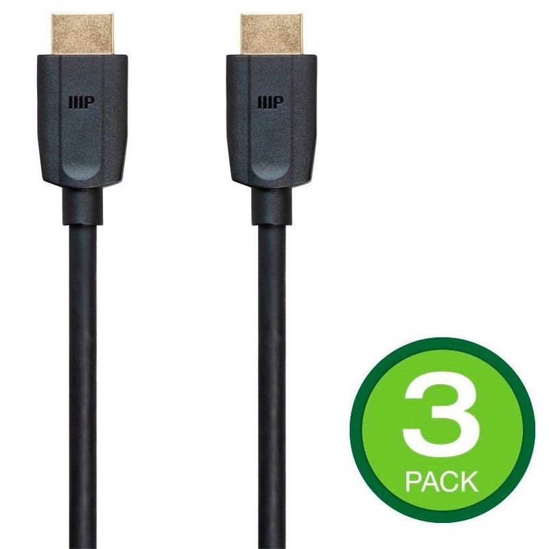 Monoprice Ultra 8K High Speed HDMI Cable - 6 Feet - Black (3 Pack) 48Gbps, 8K@60Hz, Dynamic HDR, eARC, UHDTV, AMD FreeSync - DynamicView