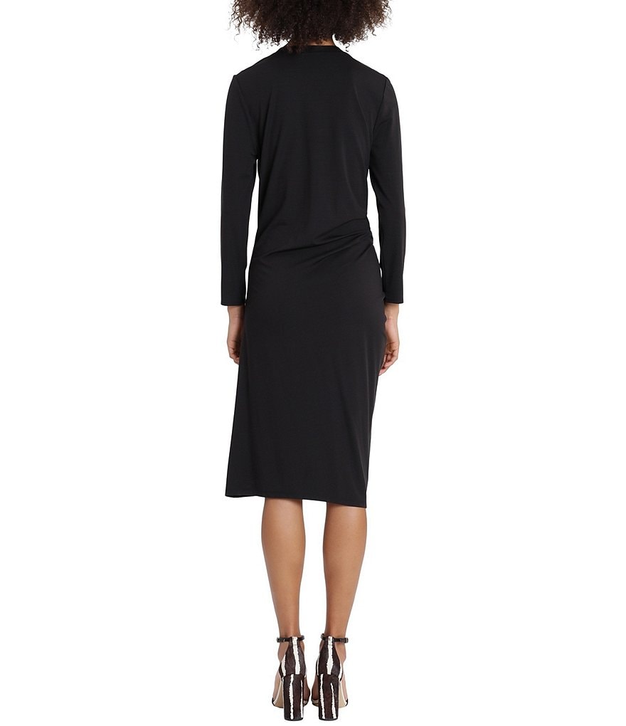 Maggy London Jersey Crew Neck Long Sleeve Drawstring Dress