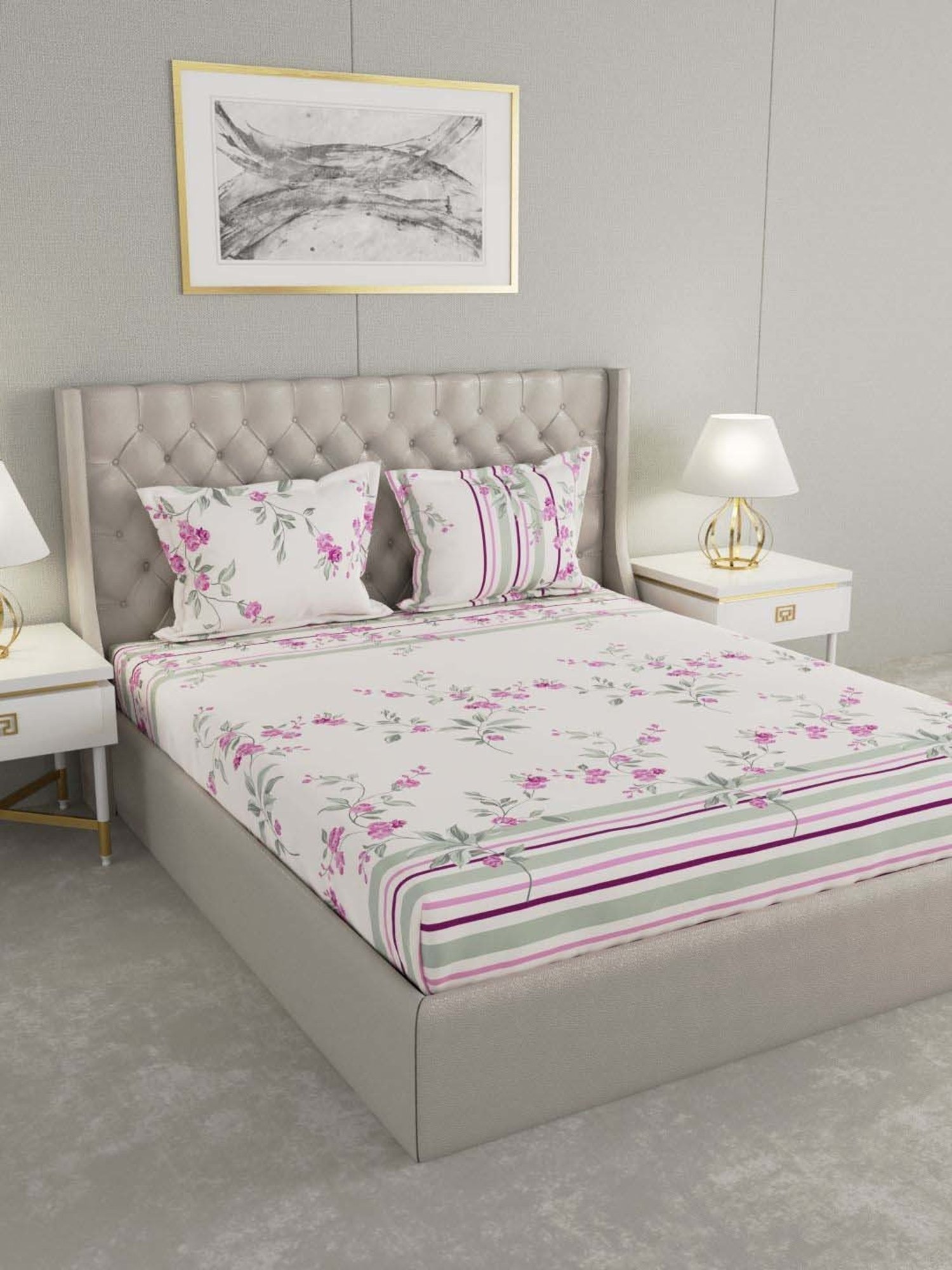 Raymond Home Shubham Purple 120 TC Cotton King Bedsheet with 2 Pillow Covers