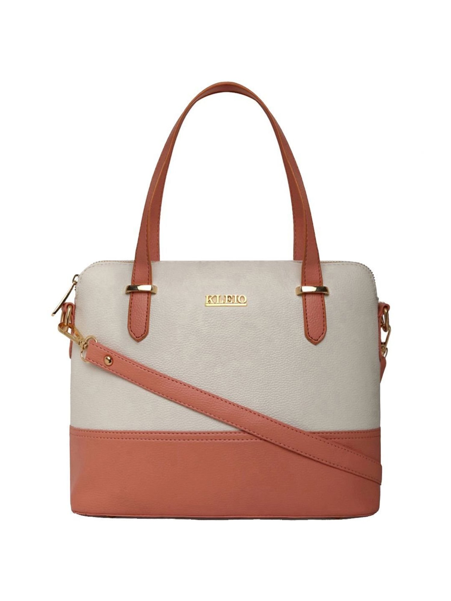 KLEIO White & Peach Solid Medium Handbag