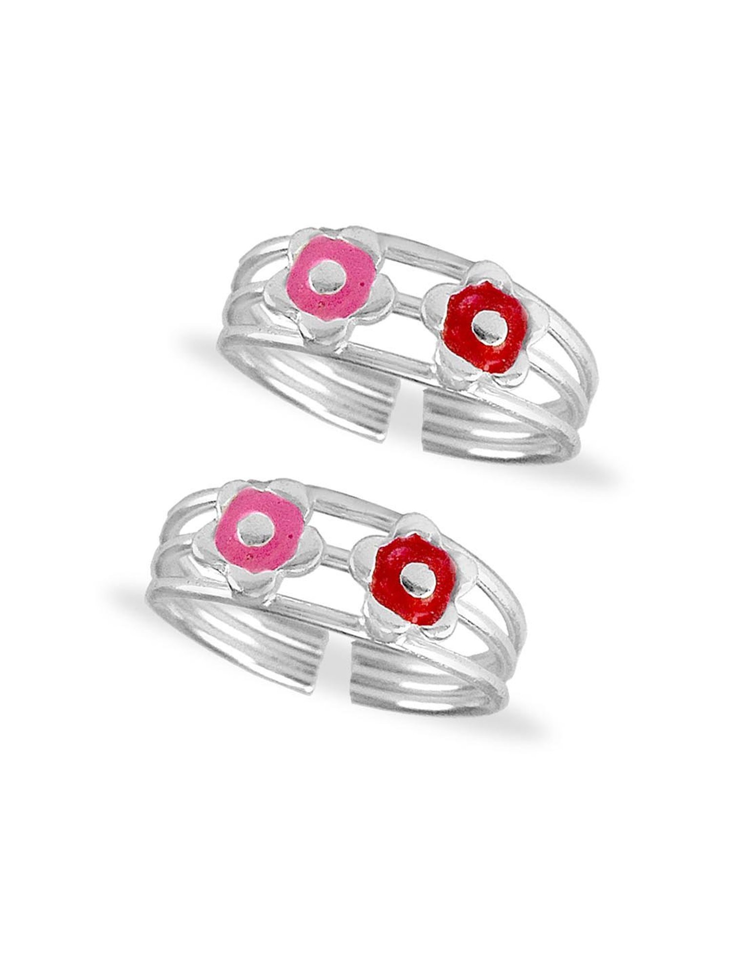 Taraash 92.5 Sterling Silver Floral Toe Rings for Women