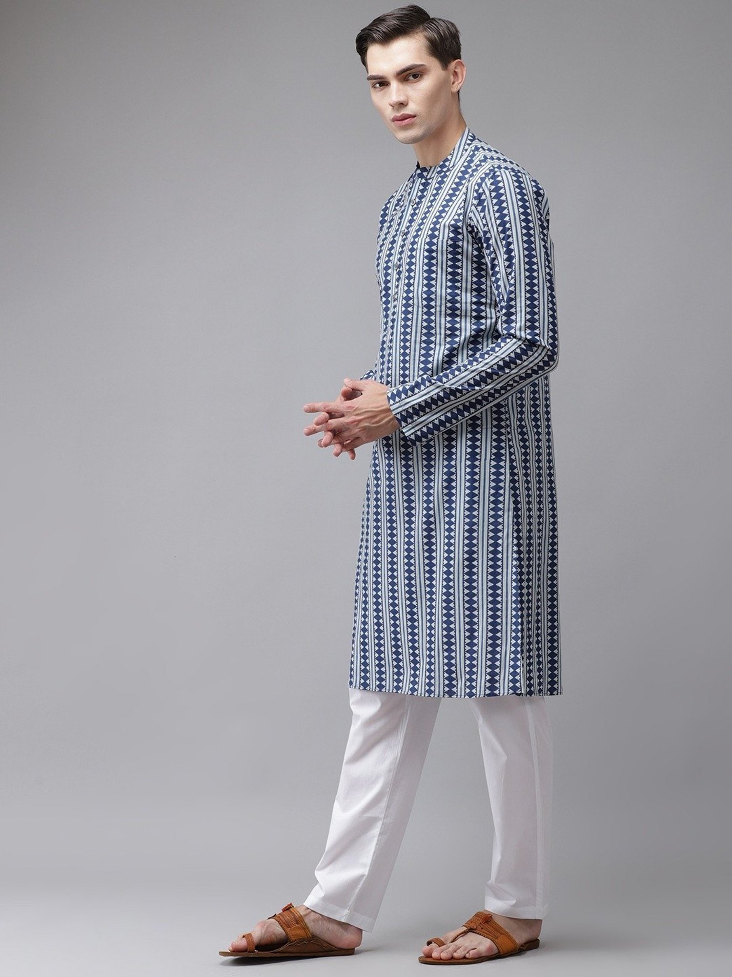 See Designs Blue & White Cotton Regular Fit Printed Kurta Bottom Set