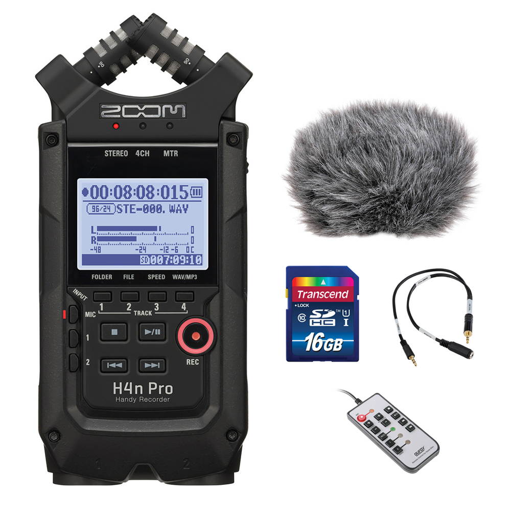 Zoom H4n Pro 4_Channel Handy Recorder Bundle with Custom Windbuster for Zoom H4n, Line_to_Mic Attenuator Cable, Remote Contro