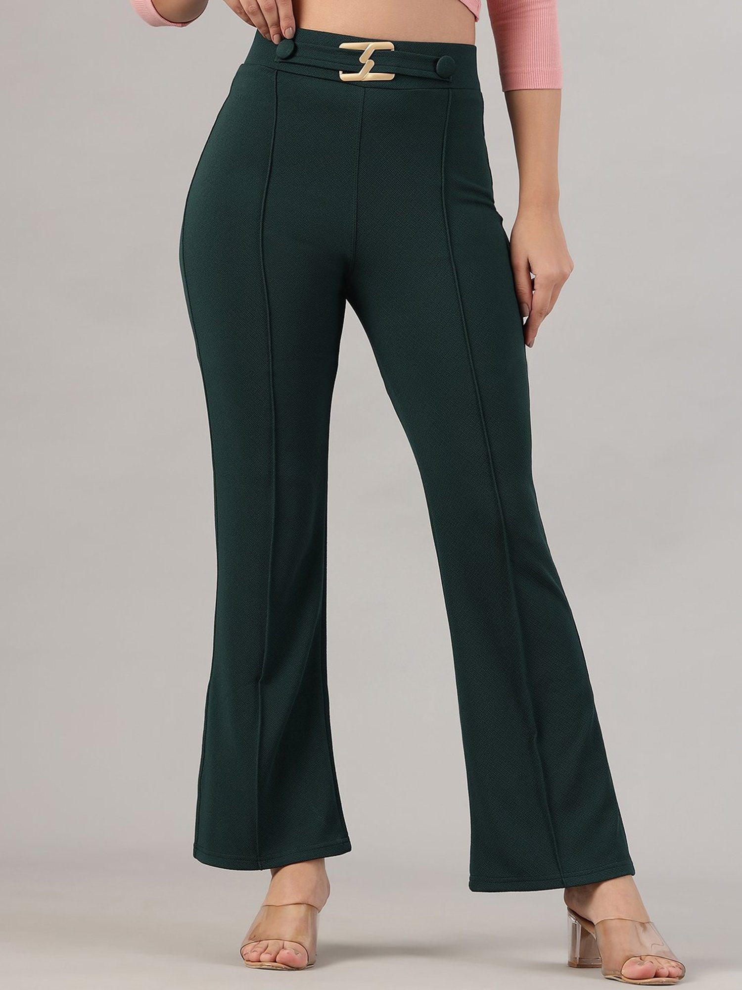 FITHUB Green Regular Fit High Rise Trousers