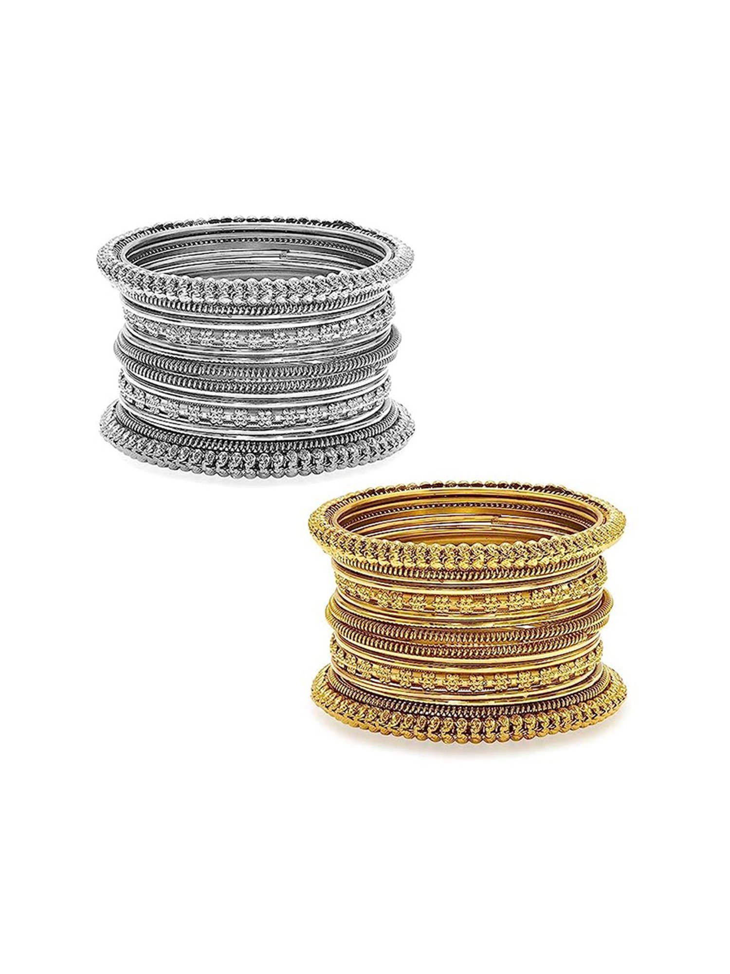Oomph Antique Gold & Oxidized Silver Bangles - Set of 32
