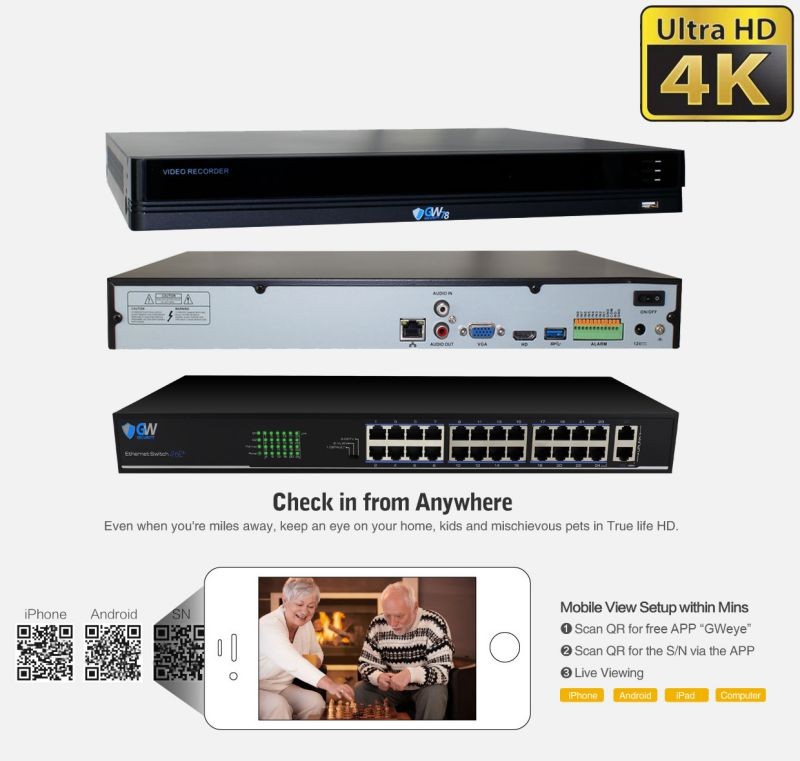 GW Security 8 Channel Smart AI Ultra HD 4K (8MP) Video & Audio Color Night Vision Security Camera System (8 Cameras)