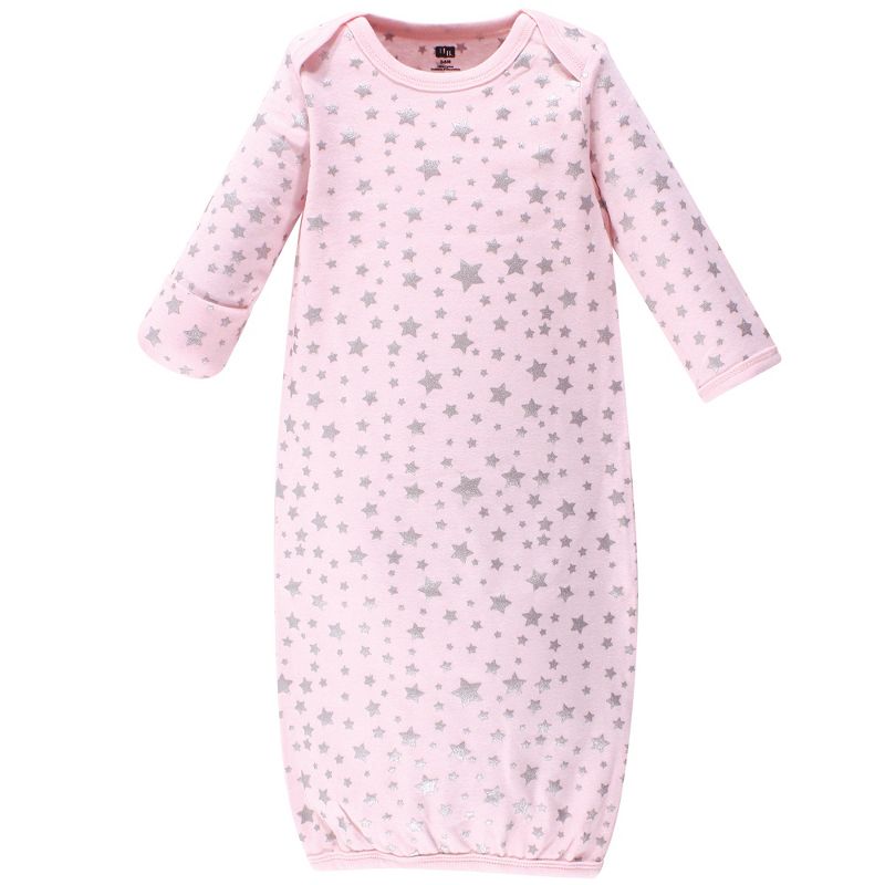 Touched by Nature Baby Girl Organic Cotton Long-Sleeve Gowns 3pk, Pink Rose, 0-6 Months