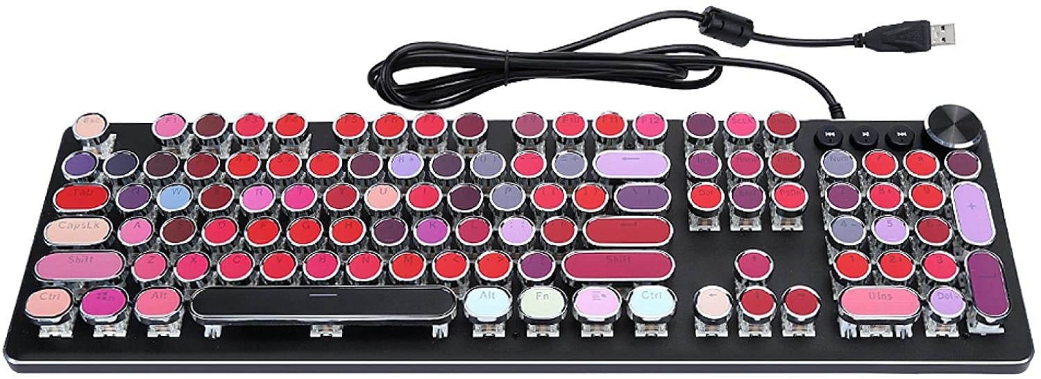 White Wired Keyboard Lipstick Keyboard Fashion Mechanical Keyboard Vintage Ergonomics Backlight Wired Keyboard for PC for Desktop for Computer