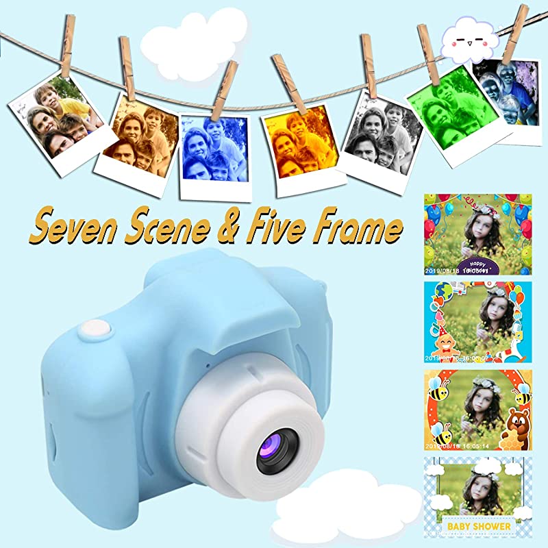 Camera for Kids Mini Blue Rechargeable Children Camera Shockproof 80MP HD Child CamcorderToddler Cameras with 16GB TF Card for Boys Age 38 Birthday Toy Gifts