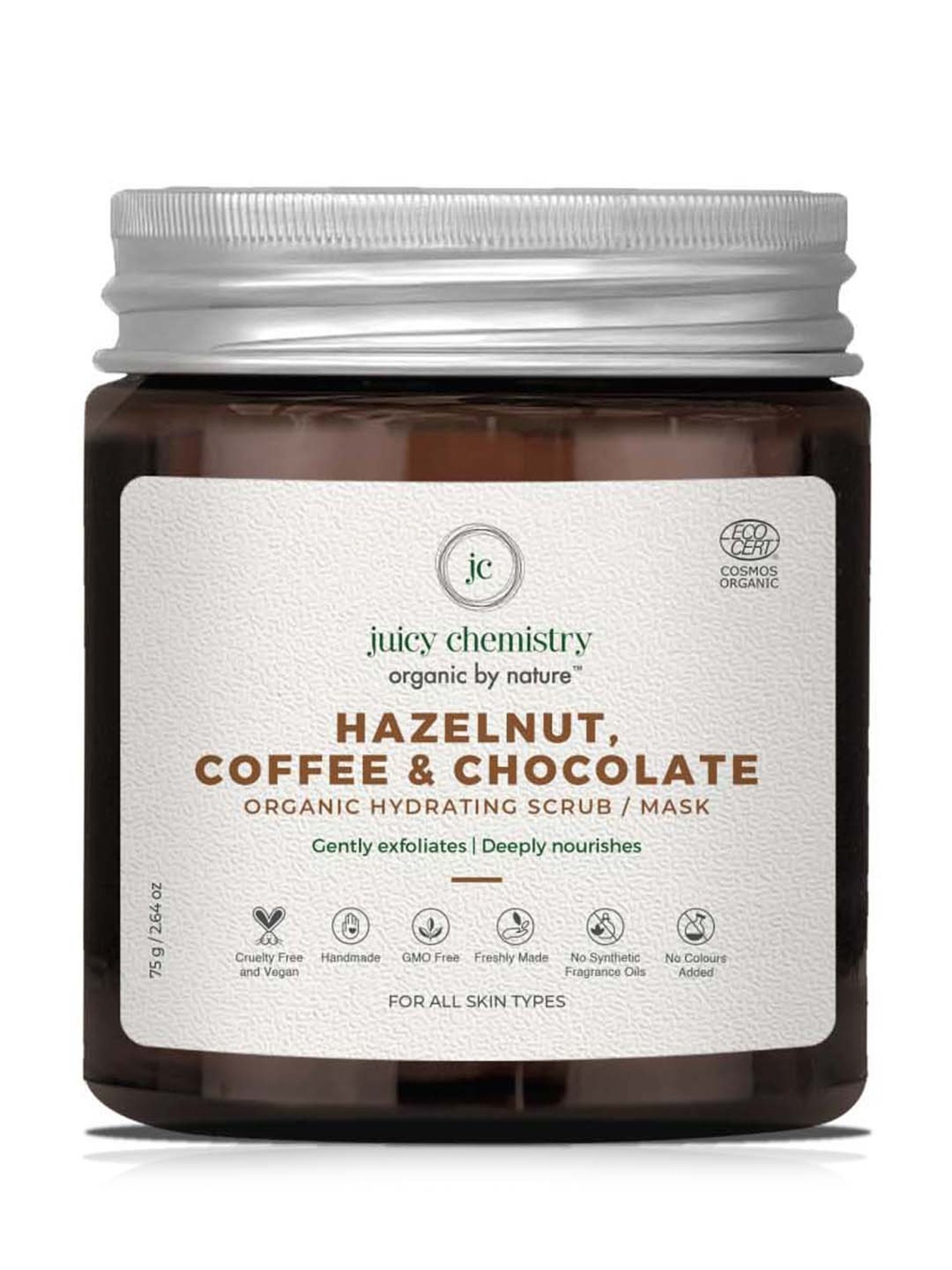 Juicy Chemistry Organic Hazelnut Coffee & Chocolate Hydrating Face Scrub - 75 gm