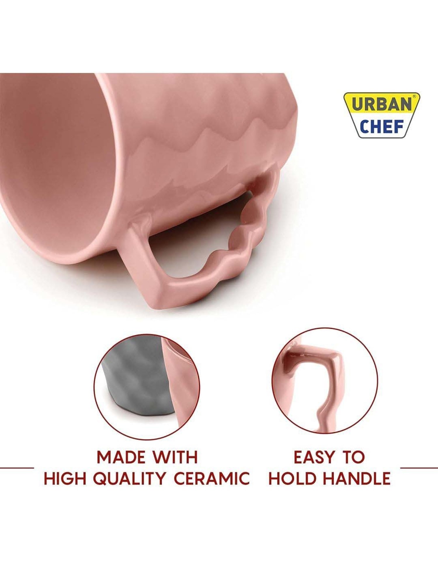 Urban Chef Pink & Grey Ceramic Microwave Safe Coffee Mug With Handle (0.225 L) - Set of 2
