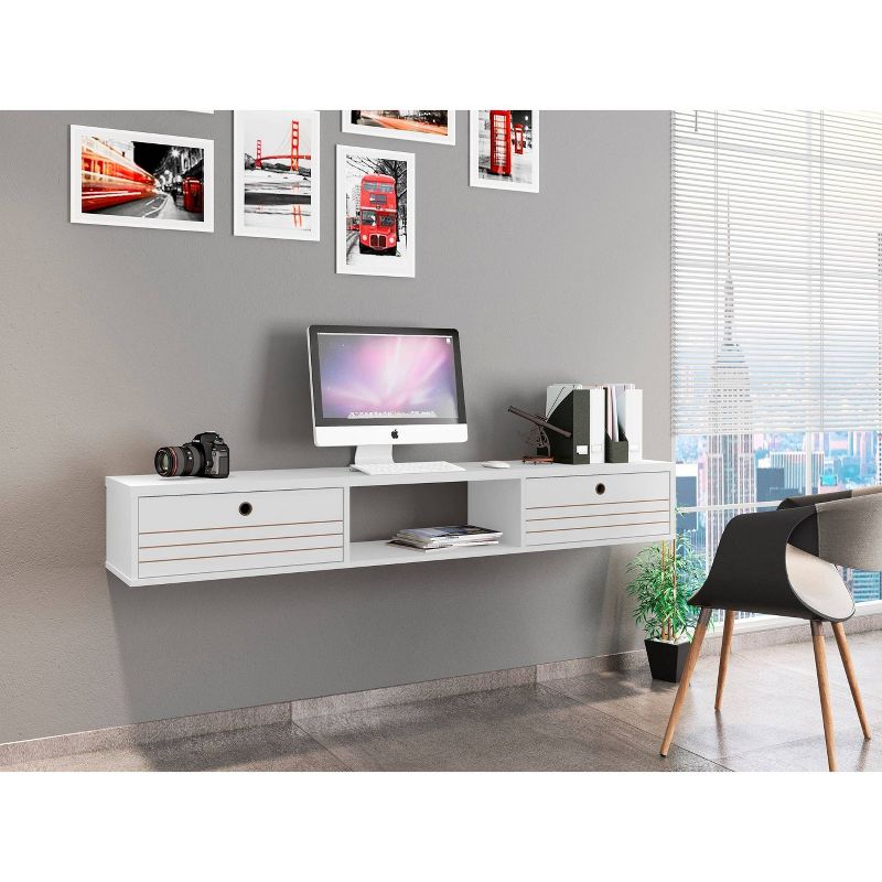 62.99" Liberty Floating Office Desk White - Manhattan Comfort