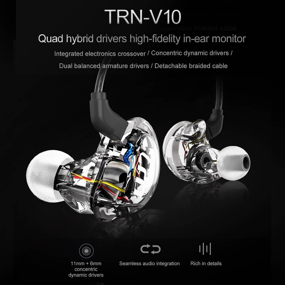 TRN V10 2DD With 2BA Hybrid In Ear Earphone with Mic Wired 3.5mm Earphone HIFI DJ Monitor Running Sport Earphone Earplug Headset With 2PIN