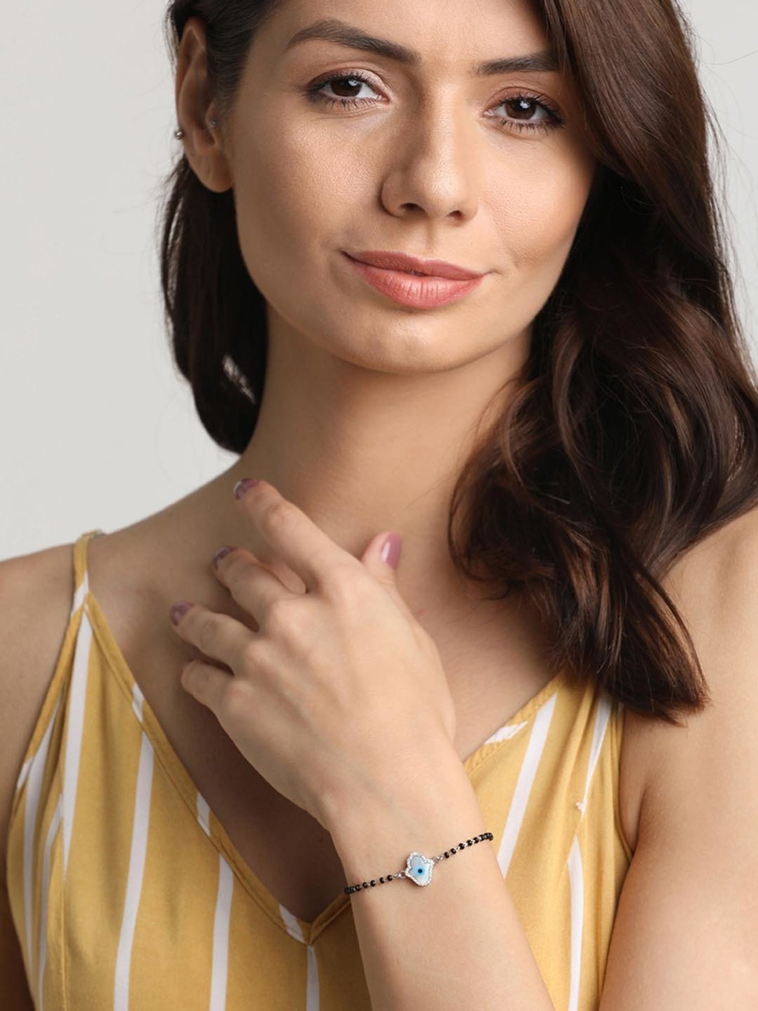 Clara 92.5 Sterling Silver Evil Eye Hamsa Mangalsutra Bracelet for Women