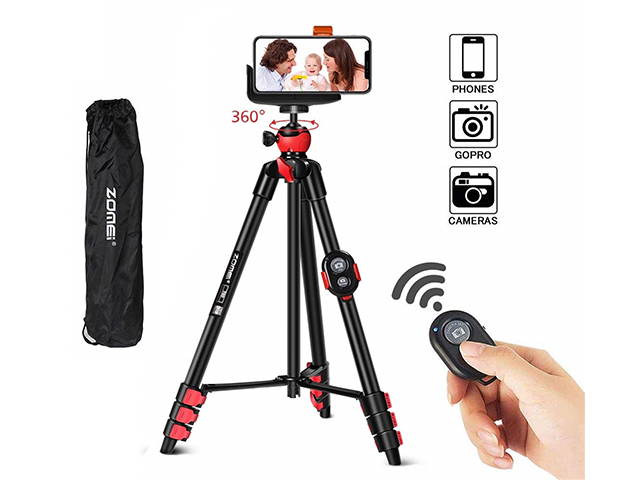 Portable Phone Tripod 44" Adjustable Travel Video Tripod Stand with Phone Mount Holder Compatible with Cell Phone Tripod, Action Camera Tripod, DSLR Tripod with Wireless Remote Shutter, PH13