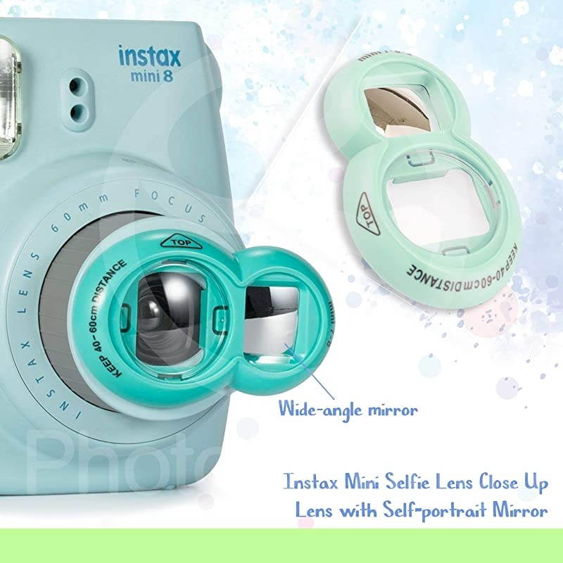 INSTAX Mini Instant Film (X1) (20 Exposures) + INSTAX Ice Blue 168 Piece Accessory Bundle W/Camera Case, Selfie Lens, Photo Album, Decorative Stickers, Frames & More