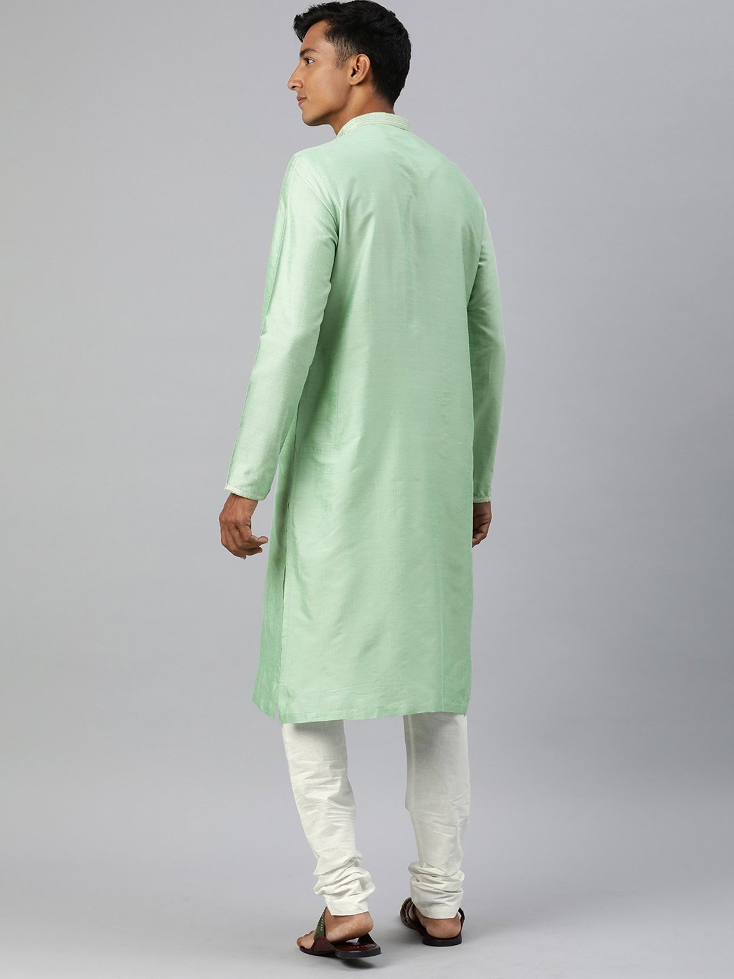 Manthan Green & White Regular Fit Kurta & Churidar Set