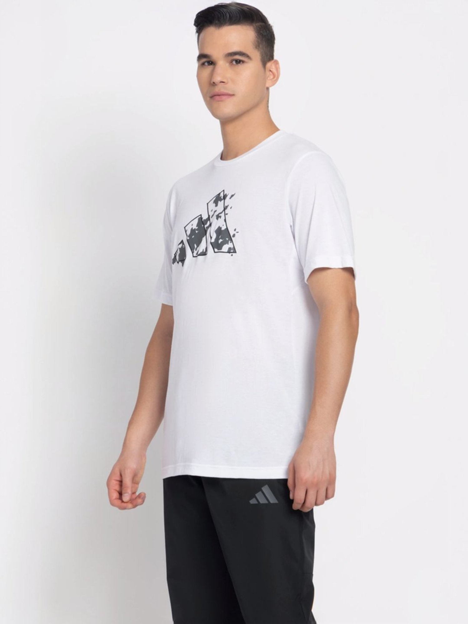 Adidas White Regular Fit Printed Sports T-Shirt
