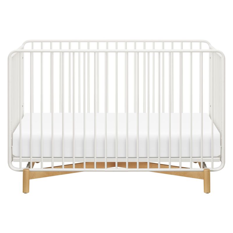 Babyletto Bixby 3-in-1 Convertible Metal Crib with Toddler Bed Conversion Kit - Warm White/Natural Beech
