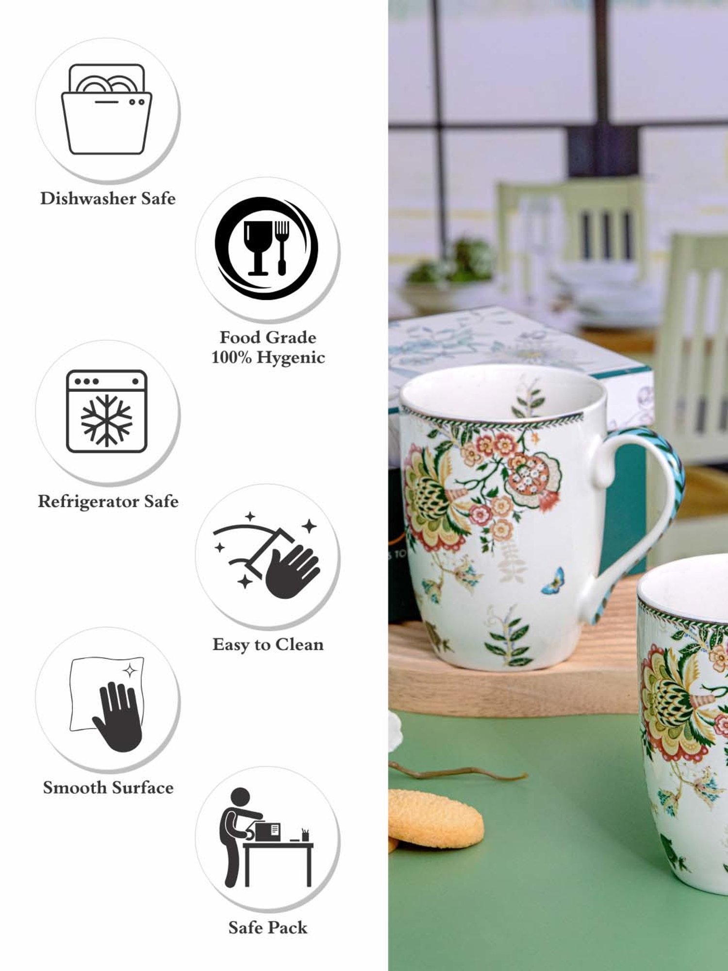 White Gold White Porcelain Large Coffee Mug (0.32 L) - Set of 2