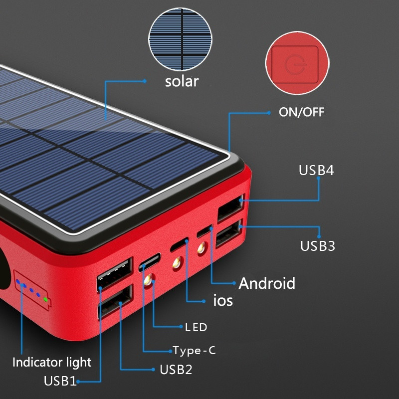 900000mAh  Qi Built-in Wireless Charge Power Bank Solar Mobile Power 4usb Charger 9V4A External Battery Bank