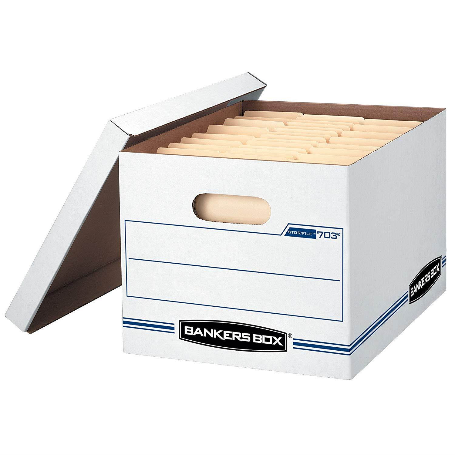 Bankers Box Stor/File Storage Box with Lift-Off Lid, Letter/Legal, 12 x 10 x 15 Inches, White, 4 Pack (0070308)
