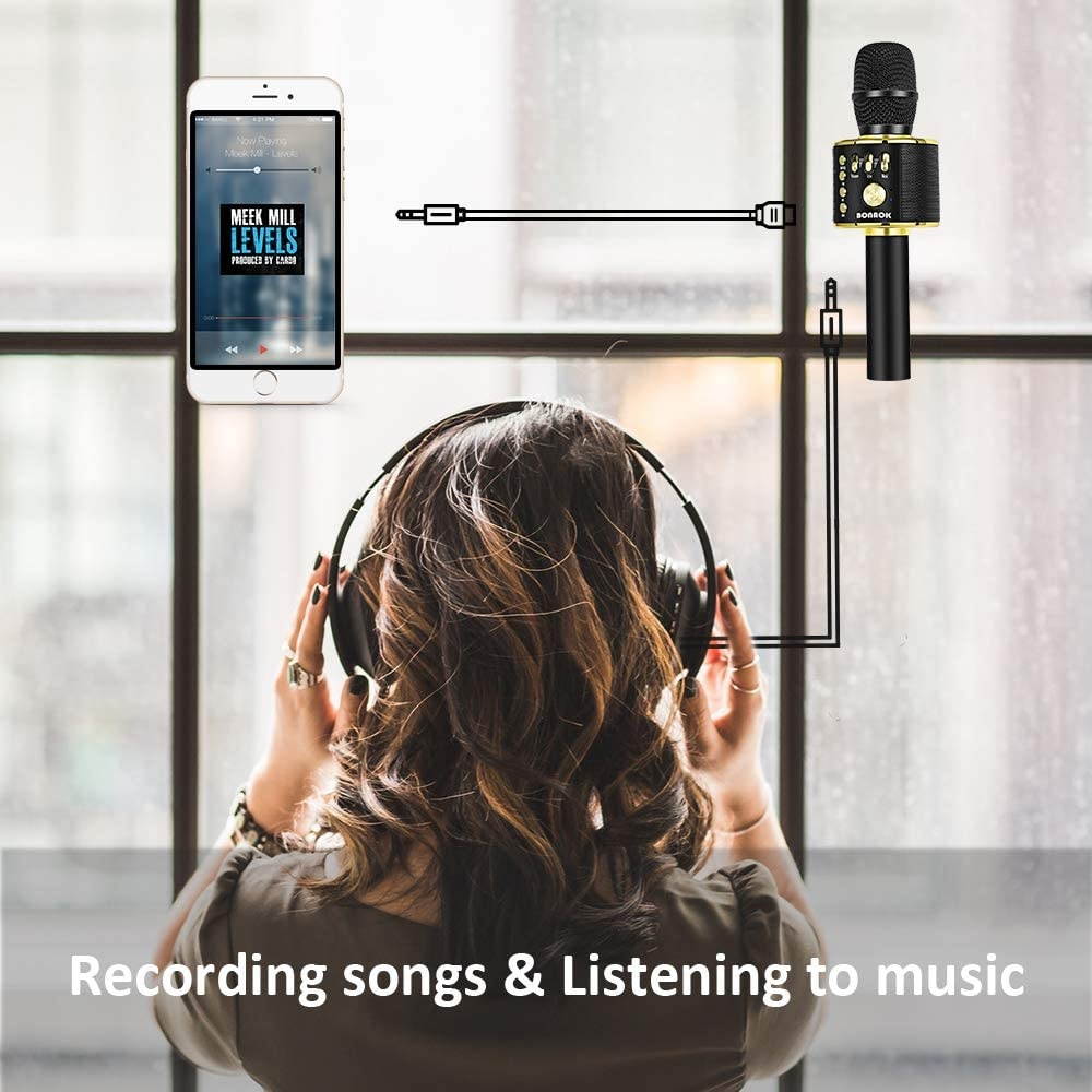 Wireless Bluetooth Karaoke Microphone,3-in-1 Portable Handheld karaoke Mic Speaker Machine Christmas Birthday Home Party for Android/iPhone/PC or All Smartphone(Q37 Black Gold)