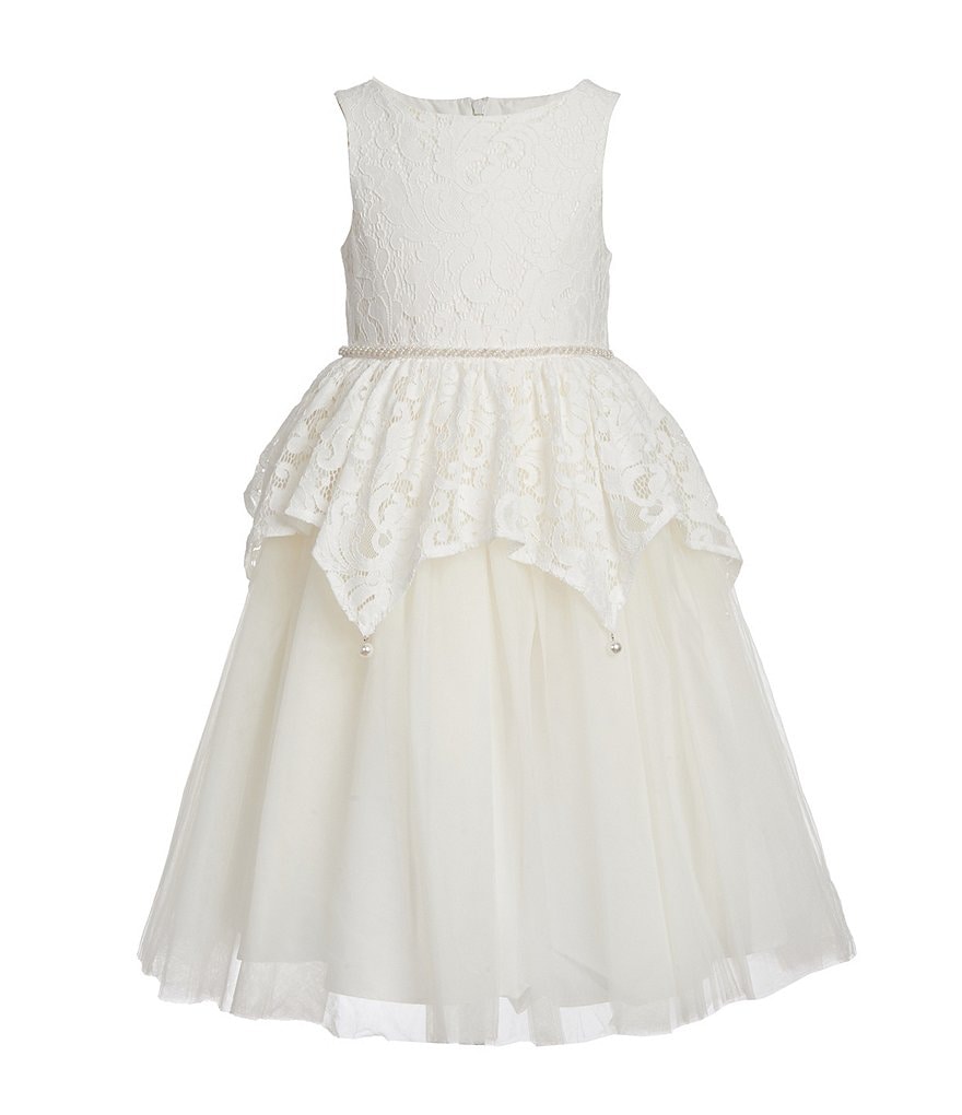 Badgley Mischka Little Girls 4-6X Jeweled Lace Peplum Dress