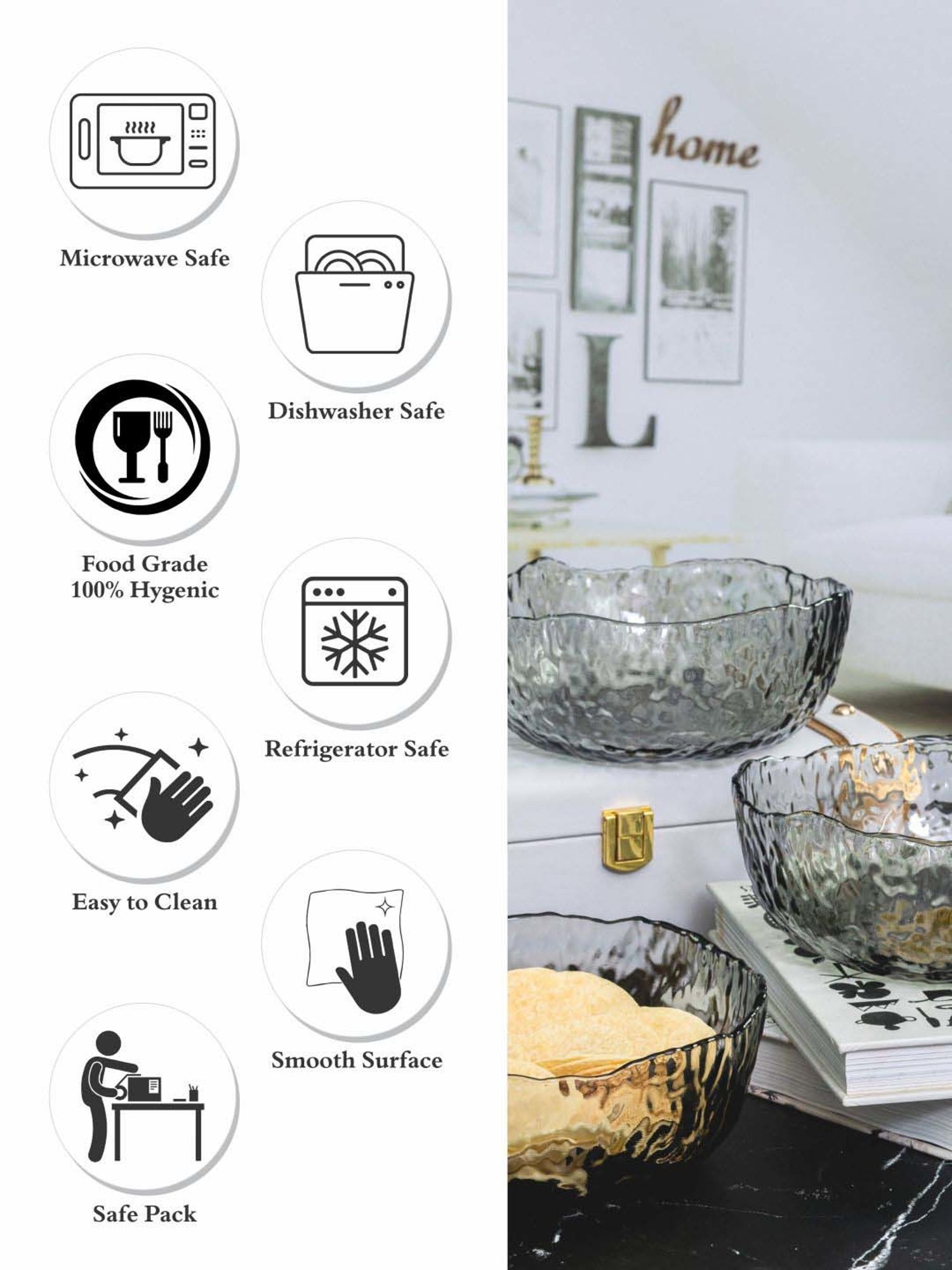 Goodhomes Transparent Glass Serving Bowls (0.7 L) - Set of 3