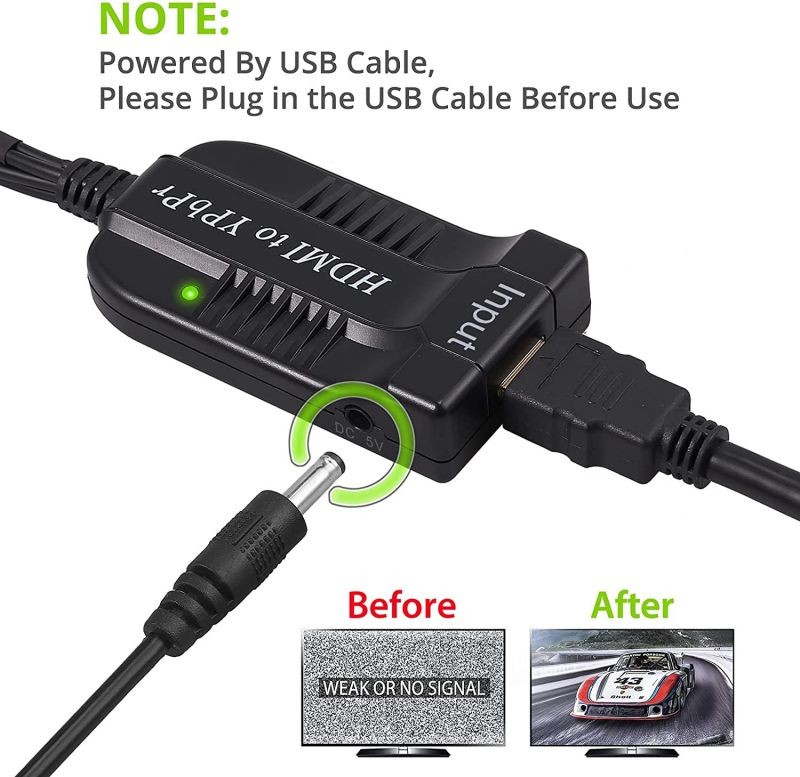 LiNKFOR HDMI to Component Converter Scaler with 60cm 1080P YPbPr Cable HDMI to YPbPr Converter Convert hdmi to Component HDMI to Video Converter HDMI to 5RCA RGB Converter