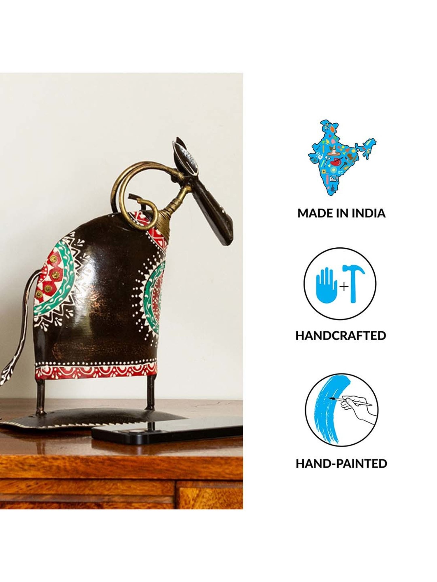 ExclusiveLane 'Festive Oxen' Black Iron Decorative Showpiece - Set of 2