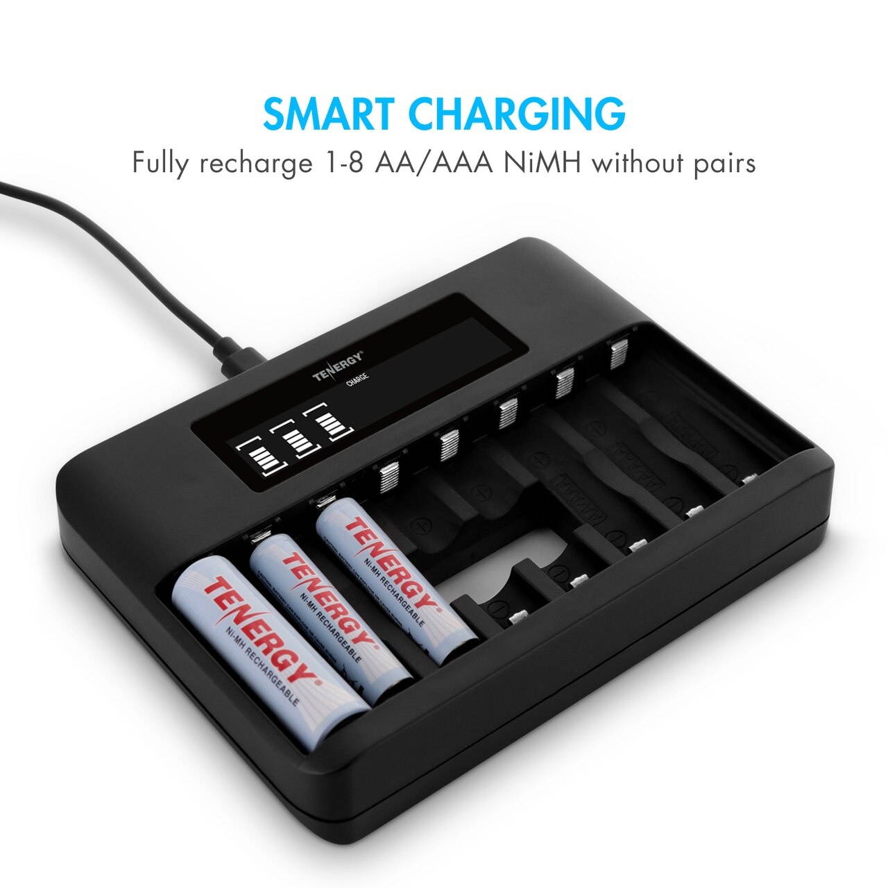 Combo: Tenergy TN480U 8-Bay NiMH Battery LCD Display Fast Charger + 4 pc 2500mah AA and 4pcs 1000mah AAA Rechargeable Batteries