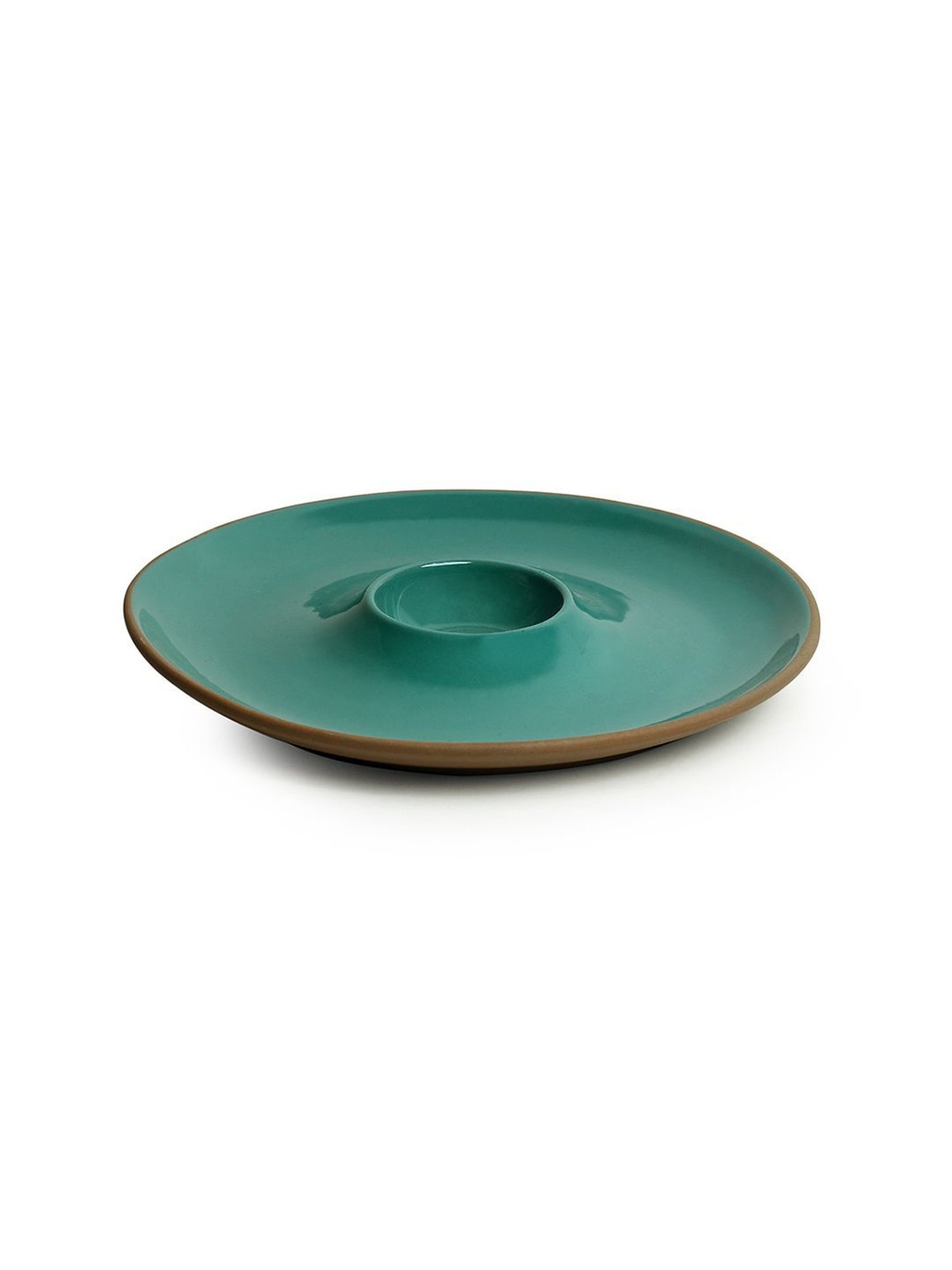 ExclusiveLane 'Earthen Turquoise' Hand Glazed Chip-N-Dip Serving Platter In Ceramic (Microwave Safe)