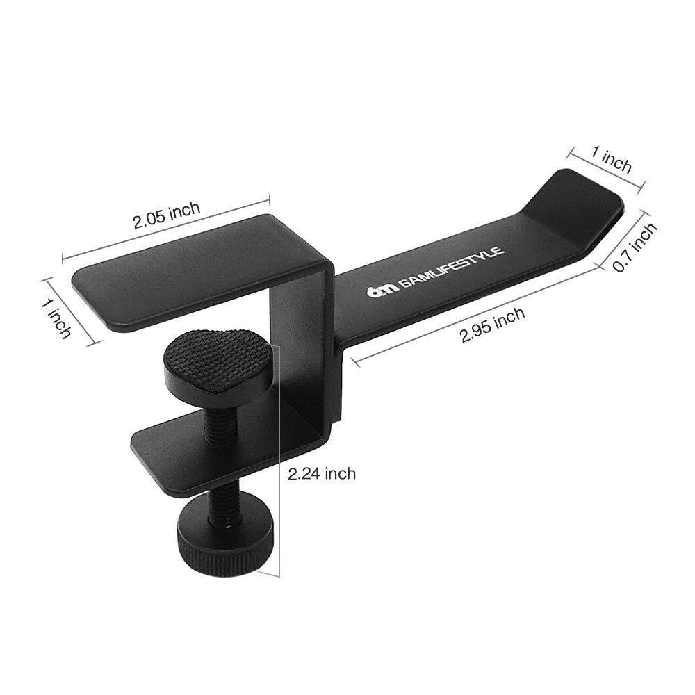 Headphone Headset Stand Holder, 6amLifestyle Universal Metal Gaming Headphones Hanger Mount Under Desk Hook Clip with Adjustable Clamp for All Headsets, Black(Patented)