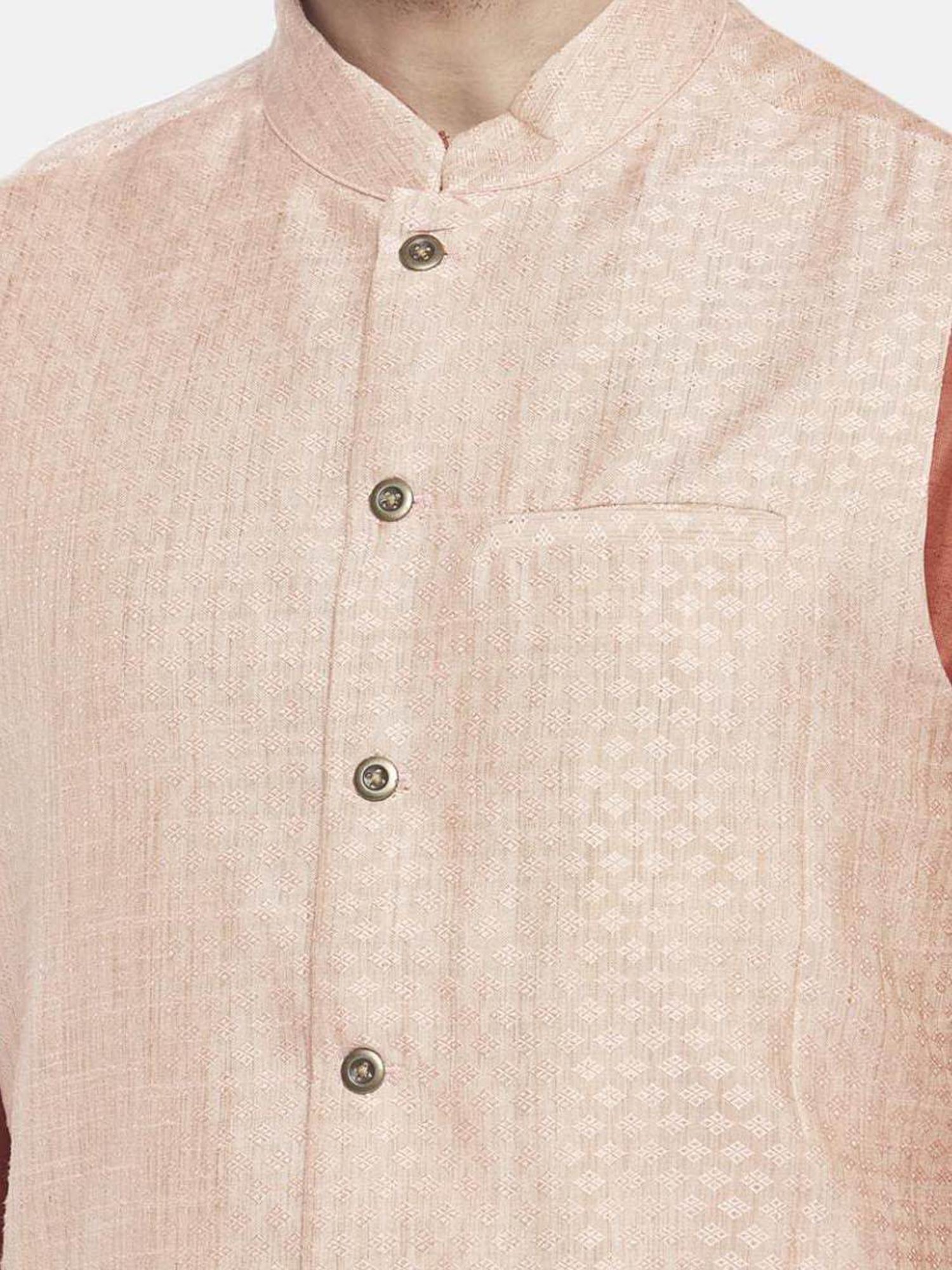 Indus Route By Pantaloons Pastel Pink Regular Fit Self Pattern Nehru Jacket