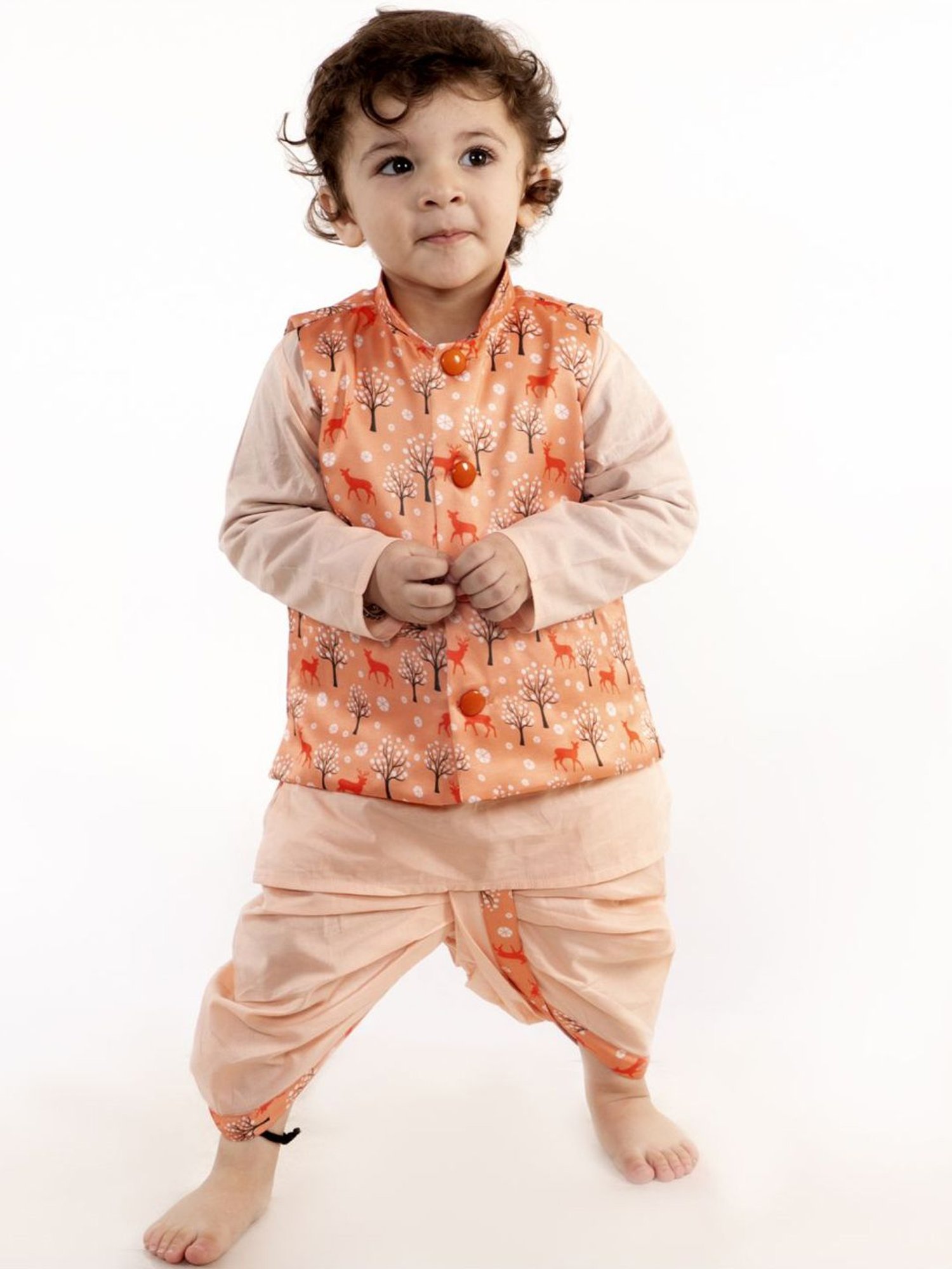 Little Bansi Kids Peach Cotton Printed Kurta Set