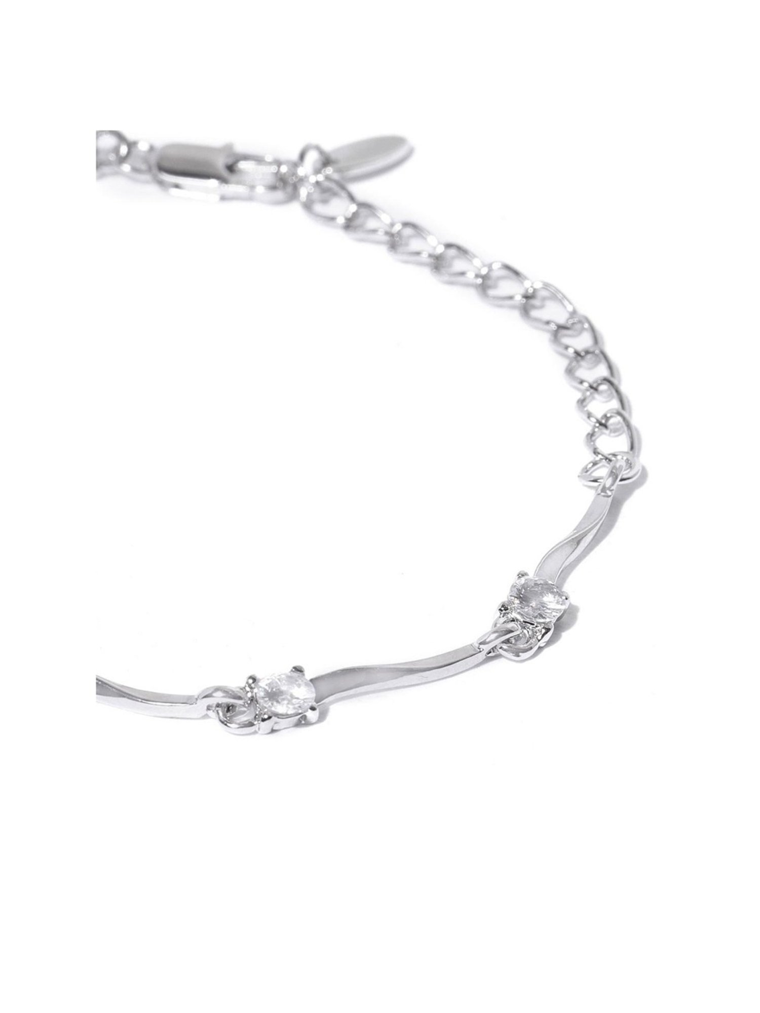 YouBella Women Silver-Plated Stone-Studded Link Flexible fit Bracelet