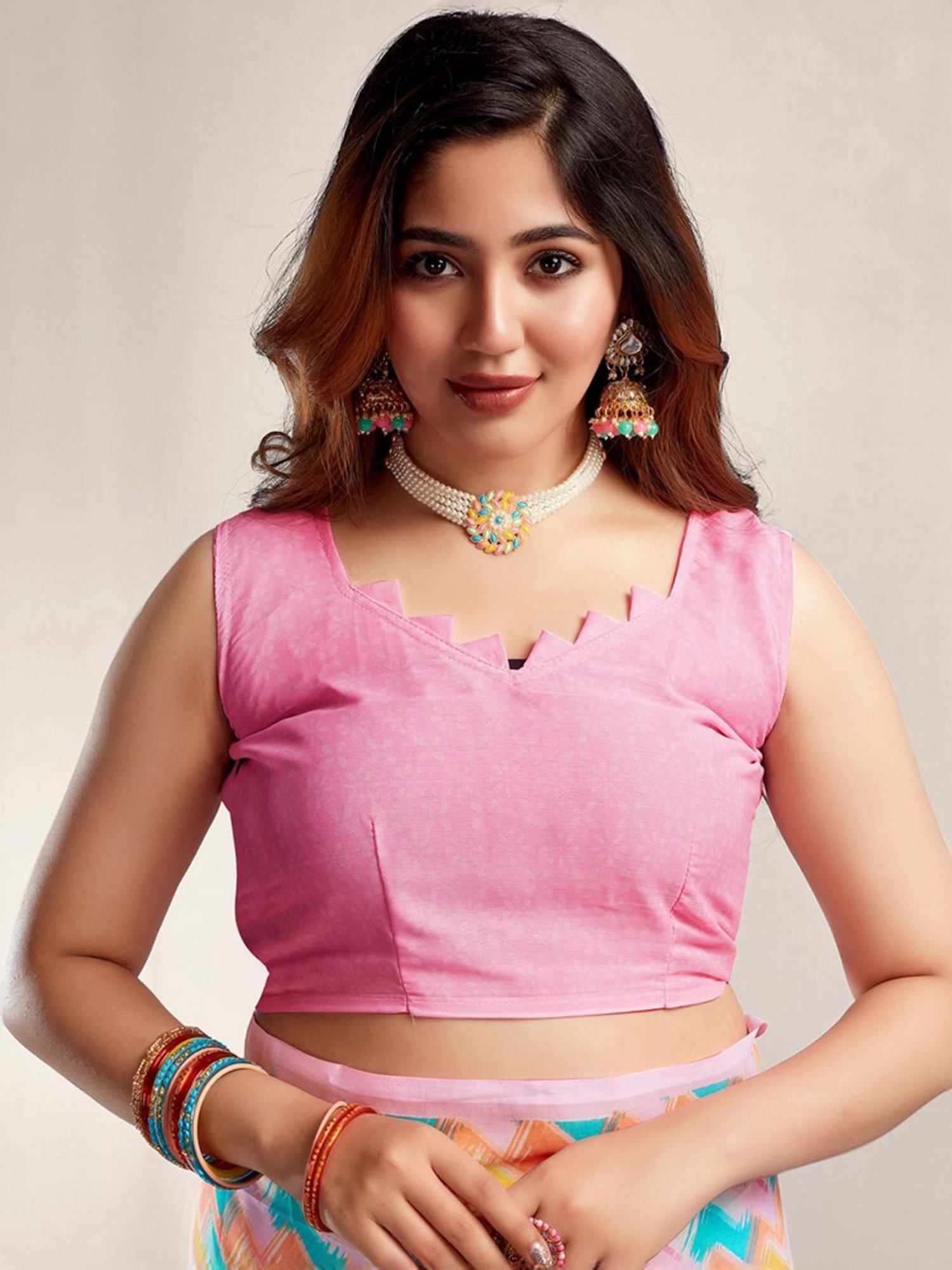 Satrani Multicolored Printed Saree With Unstitched Blouse