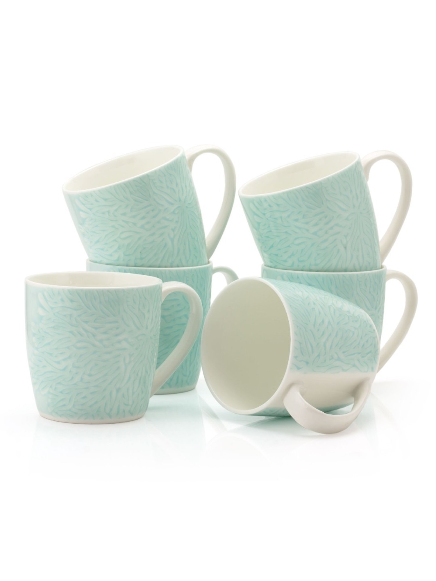 JCPL Printed Green Ceramic Tea Cups- Set of 6 (200 ml each)